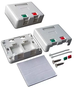 Коробка настенная на 2 кейстоуна, со шторками, белая, LANMASTER, LAN-SA2/S-WH