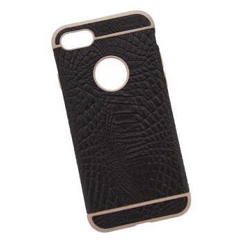 Силиконовая крышка "LP" для Apple iPhone 7, 8 (черная кожа крокодила, бежевая рамка (европакет))