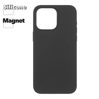 Силиконовый чехол для iPhone 15 Pro Max "Silicone Case" с магнитным кольцом (черный)