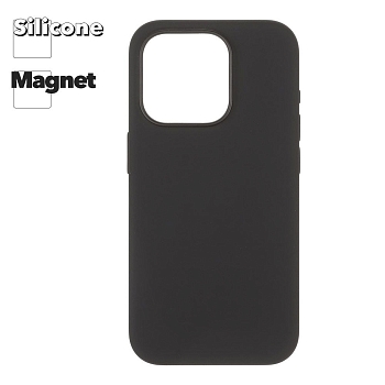 Силиконовый чехол для iPhone 15 Pro "Silicone Case" с магнитным кольцом (черный)