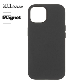 Силиконовый чехол для iPhone 15 "Silicone Case" с магнитным кольцом (черный)