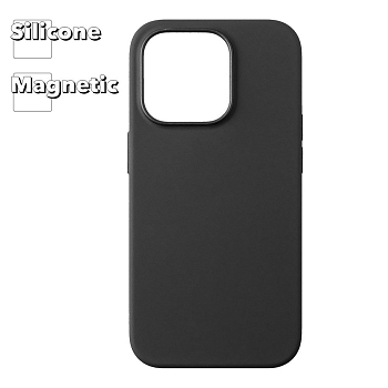 Силиконовый чехол для iPhone 14 Pro "Silicone Case" с магнитным кольцом (черный)